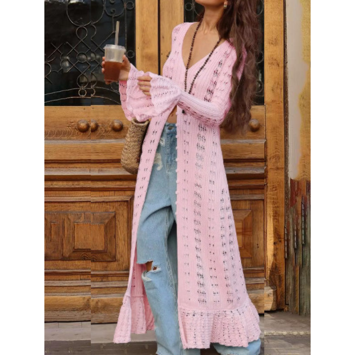 ADOWBI™ - Chic Flounce Sleeve Fitted Button Cardigan