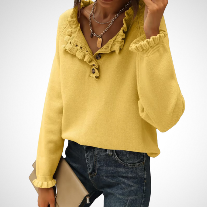 WYNN™ - Chic Long Sleeve Pullover Half Button Sweater