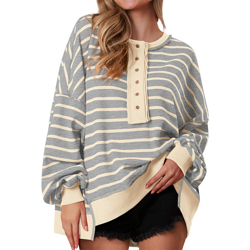 POLANA™ - Casual Oversized Striped Long Sleeve Sweatshirt